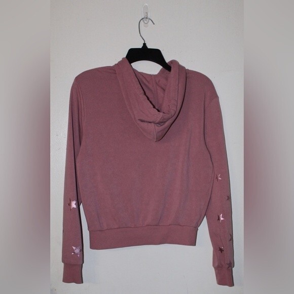 Forever 21 Women’s Hoodie Full Zip Metallic Stars Pink Sweater - Picture 9 of 9
